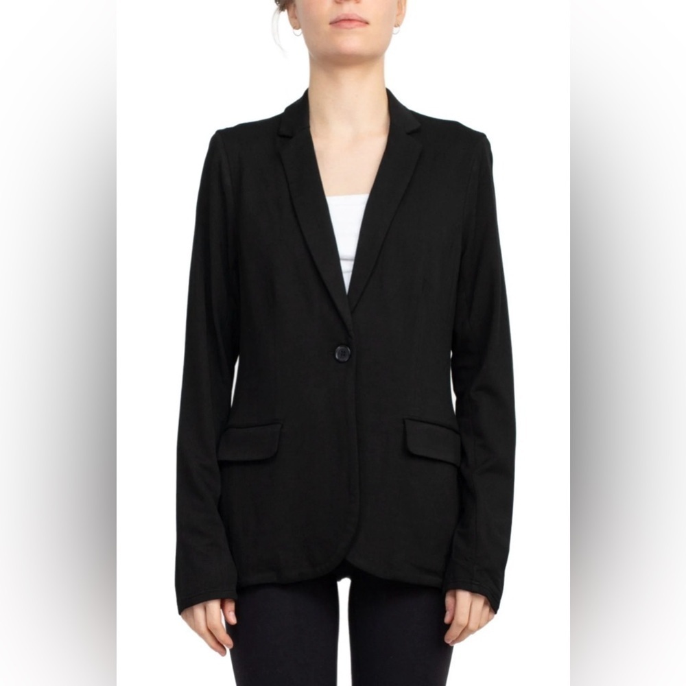 M Magaschoni Notch Collar‎ Long Sleeve Welt Pockets 1 Button Closure Blazer